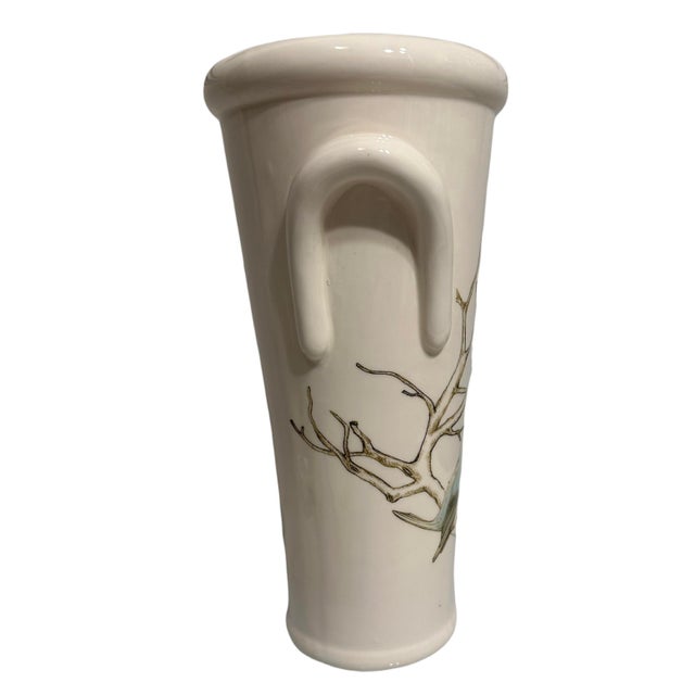 Mid-Century Modern Vintage Geometric Turquoise Bird on a Branch Motif Vase For Sale - Image 3 of 11