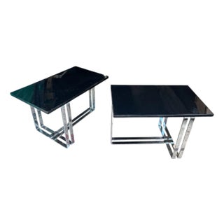 Pair of Vintage Chrome Banded Steel Donald Desky Inspired End Tables For Sale