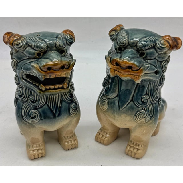Pair of Mid-Century Ceramic Foo Dogs (Shishi / Guardian Lions) For Sale - Image 9 of 9