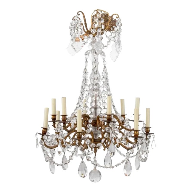 Italian Empire Style Gilt Metal Crystal Chandelier For Sale