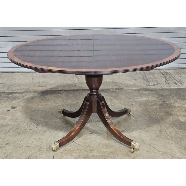 Wood Late 20th Century Stickley Oval Federal Style Mahogany Dining Table W 2 Leaves Brass Paw Feet For Sale - Image 7 of 11