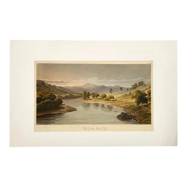 Antique Engraving of Scottish River Tay Landscape Art Colored and Numbered For Sale