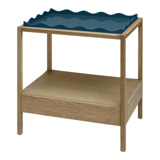 The Lacquer Company for Chairish Belles Rives Nightstand in Marine Blue / Oak For Sale