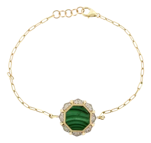 Art Deco Fancy Cut Malachite and Diamond 14k Gold Bracelet for Her