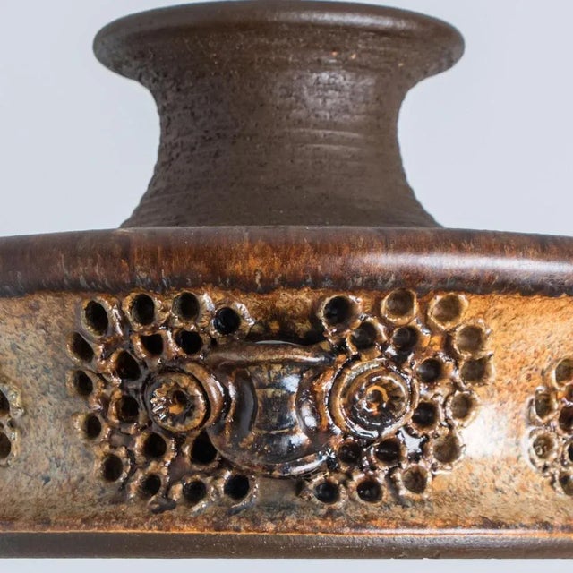 Flat Brown Beige Ceramic Pendant Light, Denmark, 1970s For Sale - Image 6 of 13