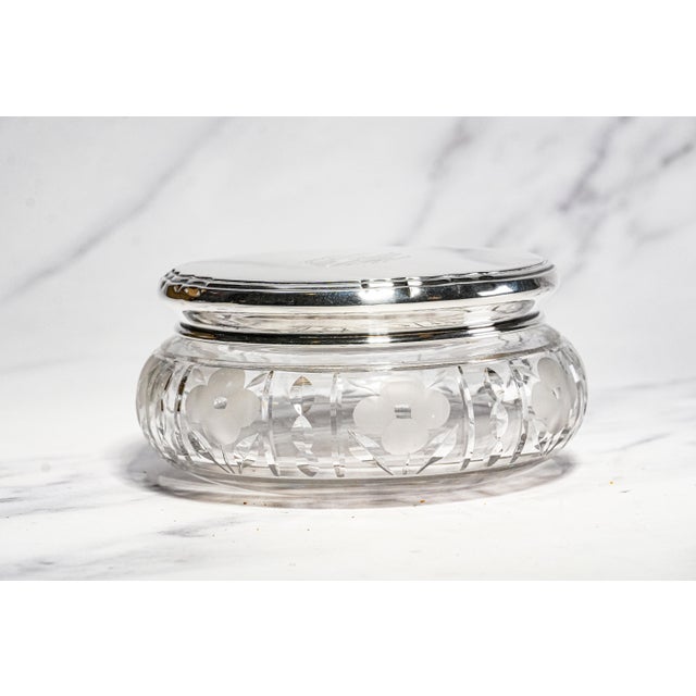 Stunning Large Art Deco Antique Crystal Jewelry Box Sterling Silver Lid Vanity Jar Luxury Home Decor For Sale - Image 10 of 14