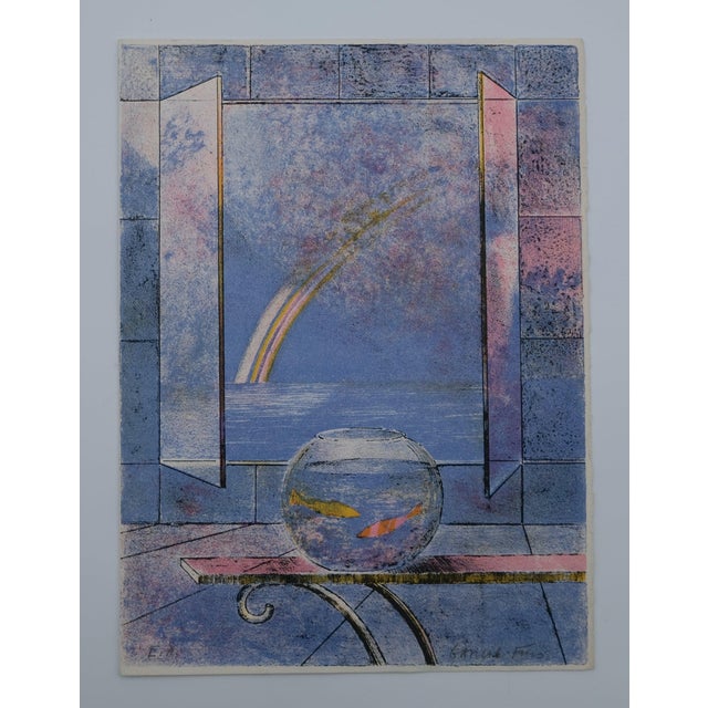 Pierre Garcia-Fons, Composition à la fenêtre Aqua, Lithograph For Sale