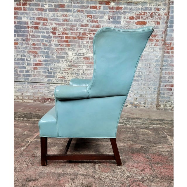 18th Century 18th Century Teal Leather Upholstered Wing Chair-George III For Sale - Image 5 of 13
