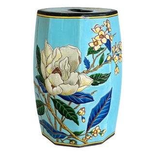 Large Japonist Ceramic Garden Stool attributed to the Longwy School, France, Late 19th Century For Sale