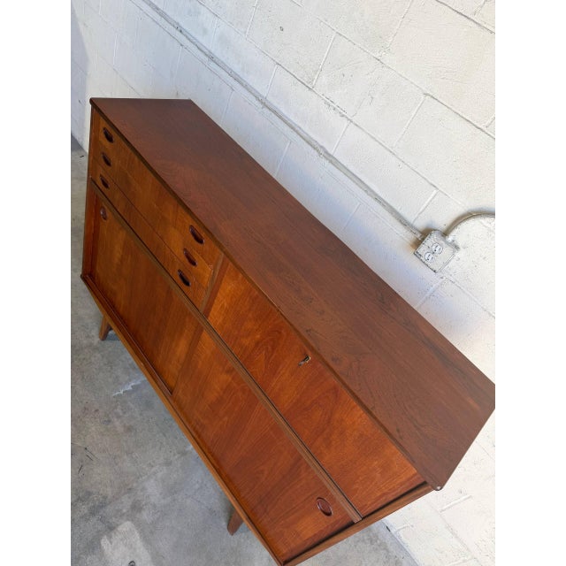 Vintage Danish Modern Teak Secretary Sideboard Cabinet With Drop Front Bar 1960s For Sale In Los Angeles - Image 6 of 10
