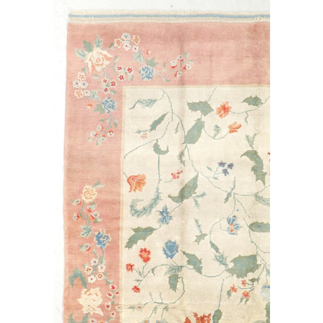 Antique Hand-Knotted Wool Oushak Rug Floral 1920s 6'10'' x 10'8''