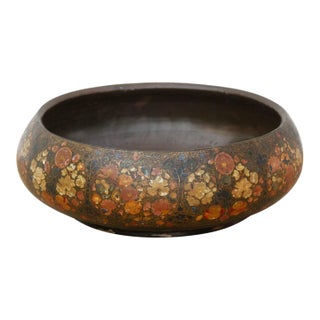 Large Antique Kashmiri Hand-Painted Bowl For Sale