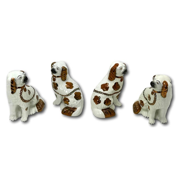 Late 19th Century Set of 4 Antique Mid 19th Century Copper Luster Decorated English Staffordshire Pottery Dogs - Spaniels For Sale - Image 5 of 12