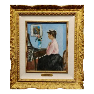 Francois Gall-Young Elegant Woman in Pink at Her Vanity Desk-Oil Painting