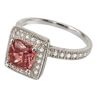 14K White Gold Raspberry Garnet Diamond Filigree Cocktail Ring Estate For Sale