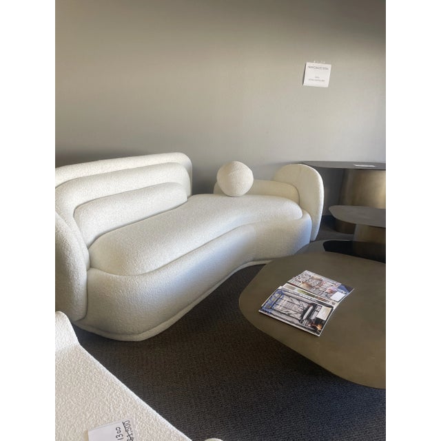 White Showroom Sample Bernard White Curved Boucle Sofa For Sale - Image 8 of 8