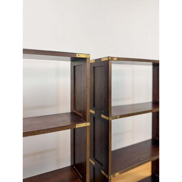 Bombay Company Campaign Style Shelf Pair Brass Trim Vintage Traditional For Sale - Image 14 of 18