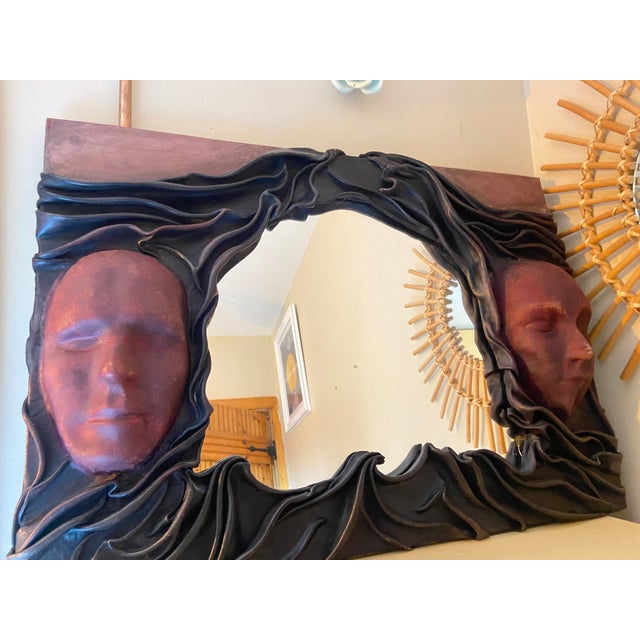 Vintage French Surrealist Sculptural Leather Mirror With Twin Faces, 1970s–1980s For Sale - Image 9 of 9