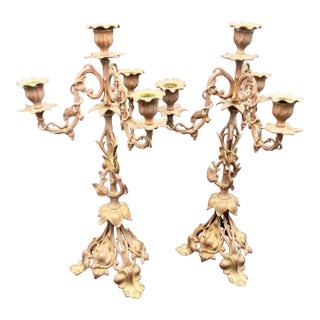 Antique French Art Noveau Bronze Candelabra Set For Sale