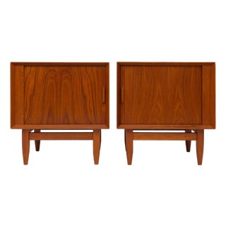 Vintage 1960s Danish Mid Century Svend Åge Madsen Teak Tambour Door Nightstands - Pair For Sale