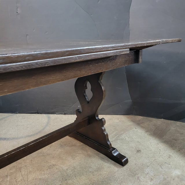 Mid 20th Century English Oak Trestle Base Drawerleaf Dining Table For Sale - Image 4 of 9
