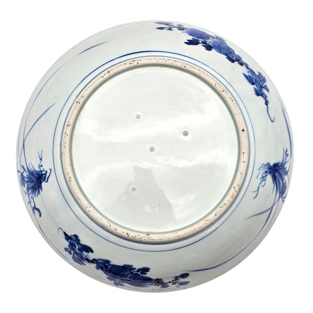 Large Hand-Painted Blue and White Porcelain Charger Bowl, Chinese Export Style, 16" For Sale - Image 10 of 11
