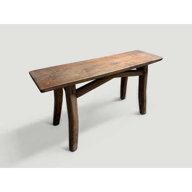 1950s Andrianna Shamaris Teak Wood Wabi Sabi Bench For Sale - Image 5 of 5
