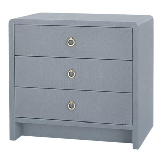 Bungalow 5 Bryant 3-Drawer Side Table, Gray Lacquered Linen Finish For Sale