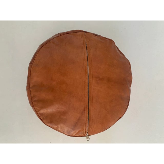 Brown Chocolate Moroccan Leather Pouf Cover For Sale - Image 4 of 9