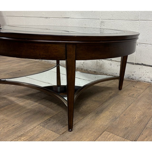 Vintage Kincaid Elise Glass Top Two Tier Oval Transitional Style Coffee Table For Sale - Image 4 of 13