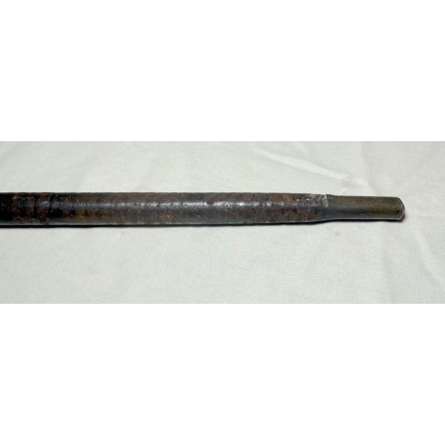 Antique 19th Century Handmade Segmented Brown Leather Nickel Walking Stick Cane For Sale - Image 4 of 11