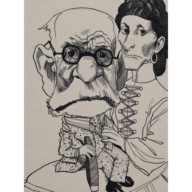 David Levine Original Sigmund Freud and His Mother Ink Drawing, 1984 For Sale - Image 4 of 4