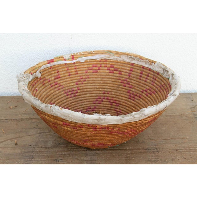 Farmhouse Nomadic Basket With Pink and Natural Colors For Sale - Image 4 of 7