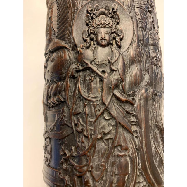 Wood Finely Carved Chinese Brush Holder Pot For Sale - Image 7 of 16