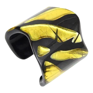 Vintage Frank Vigneri Chartreuse and BLack Plexiglass Sculptural Cuff Bracelet