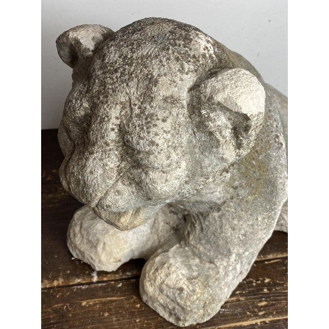 Antique Reclining Lion Sculpture on Base in Carved Stone, 1890s For Sale - Image 5 of 18