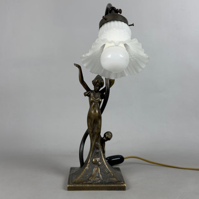 Liberty Table Lamp in Brass and Opaline Glass For Sale - Image 6 of 11