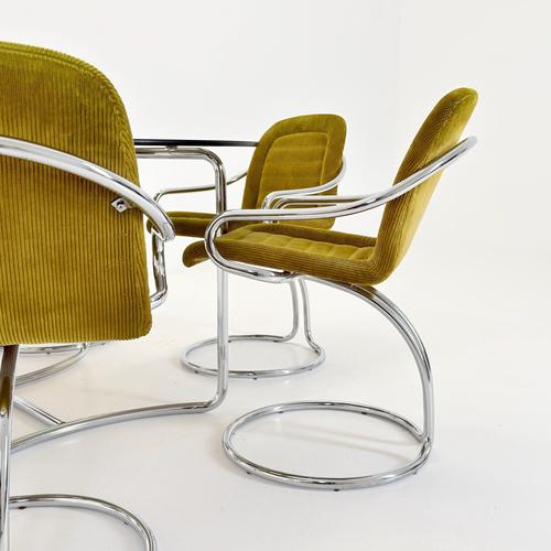 Mid-Century Modern Italian Round Smoked Glass Table and Cantilever Chairs by Gastone Rinaldi, 1970s, Set of 7 For Sale - Image 10 of 18