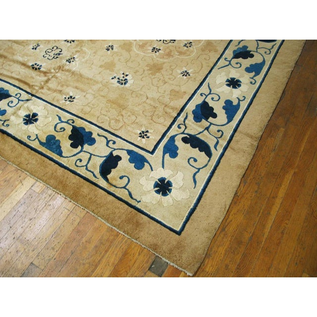 1890s Tan Champagne Dragon Medallion Antique Chinese Peking Rug 12'2" X 13'8" Handknotted Wool Carpet For Sale In New York - Image 6 of 6
