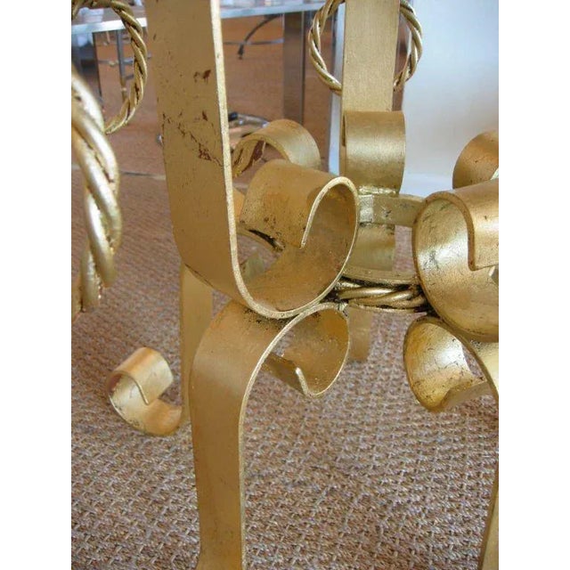 Metal Vintage Italian Gold Leaf Gilded Iron and Marble Top End or Side Tables Pair of Restored For Sale - Image 7 of 11