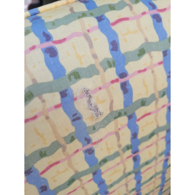 Ficks Reed Vintage Huge Braided Off White Wicker Upholstered Yellow Blue Plaid Regency Bench For Sale - Image 4 of 10