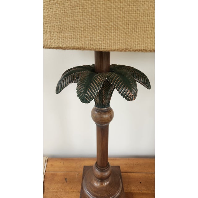 1980s Vintage Palm Leaf Table Lamps With Shades, a Pair For Sale In New York - Image 6 of 12