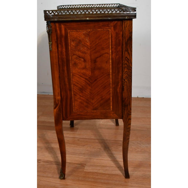 Wood 1900 French Louis XV Walnut Satinwood Marble Top Nightstand Bedside Table For Sale - Image 7 of 14