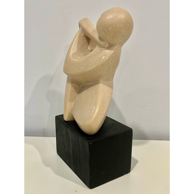 Modern 1970s Joseph Martinek Cubist Carved Composite Signed Sculptural Musician 11.5” For Sale - Image 3 of 7