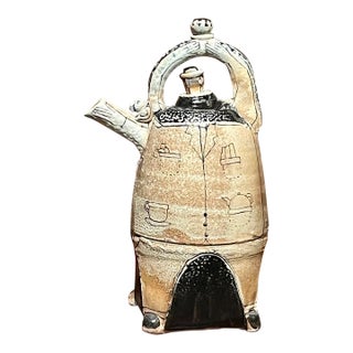 Late 20th Century Gerry Wallace Studio Art Pottery Whimsical Figural Teapot Vessel For Sale