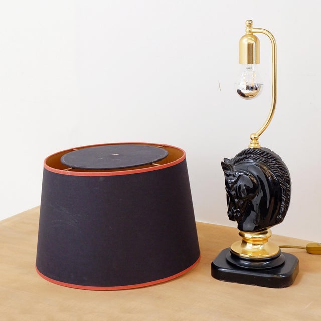 Vintage Black Ceramic Horse-Head Table Lamp from Maison Charles, 1980s For Sale - Image 16 of 18
