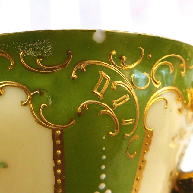 Ceramic 1930s Dresden Covered Two Handle Dessert Cup and Underplate With Raised Gold Trim For Sale - Image 7 of 18