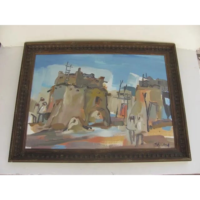 Paint 1960s Painting of an Adobe Village Spanish For Sale - Image 7 of 7