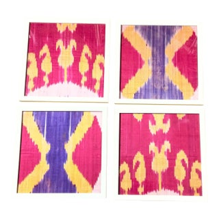 Vibrant Silk Ikat Framed Collection – Bohemian Luxury Textile Art (Set of 4) For Sale