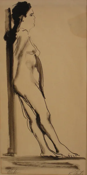 Leaning Female Nude Mid Century Mixed Media